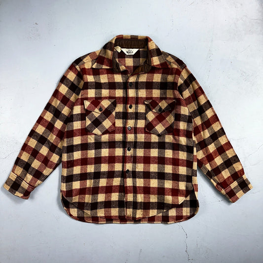 Vintage 70s Woolrich Heavy Thick Wool Plaid Brown Red Shirt Jacket XL 1970s