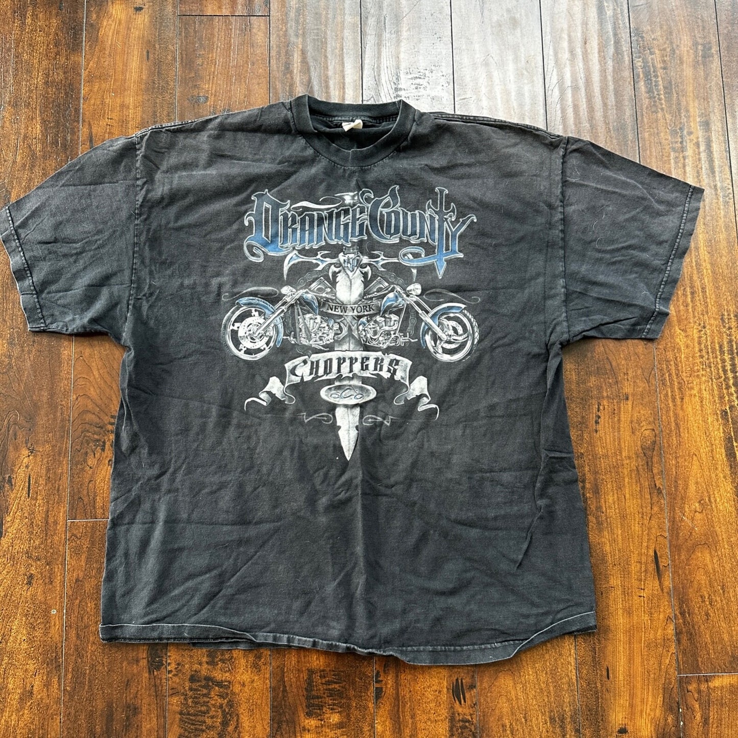Motorcycle New York Chopper Vintage Style T Shirt 2XL Black Faded Harley Cool