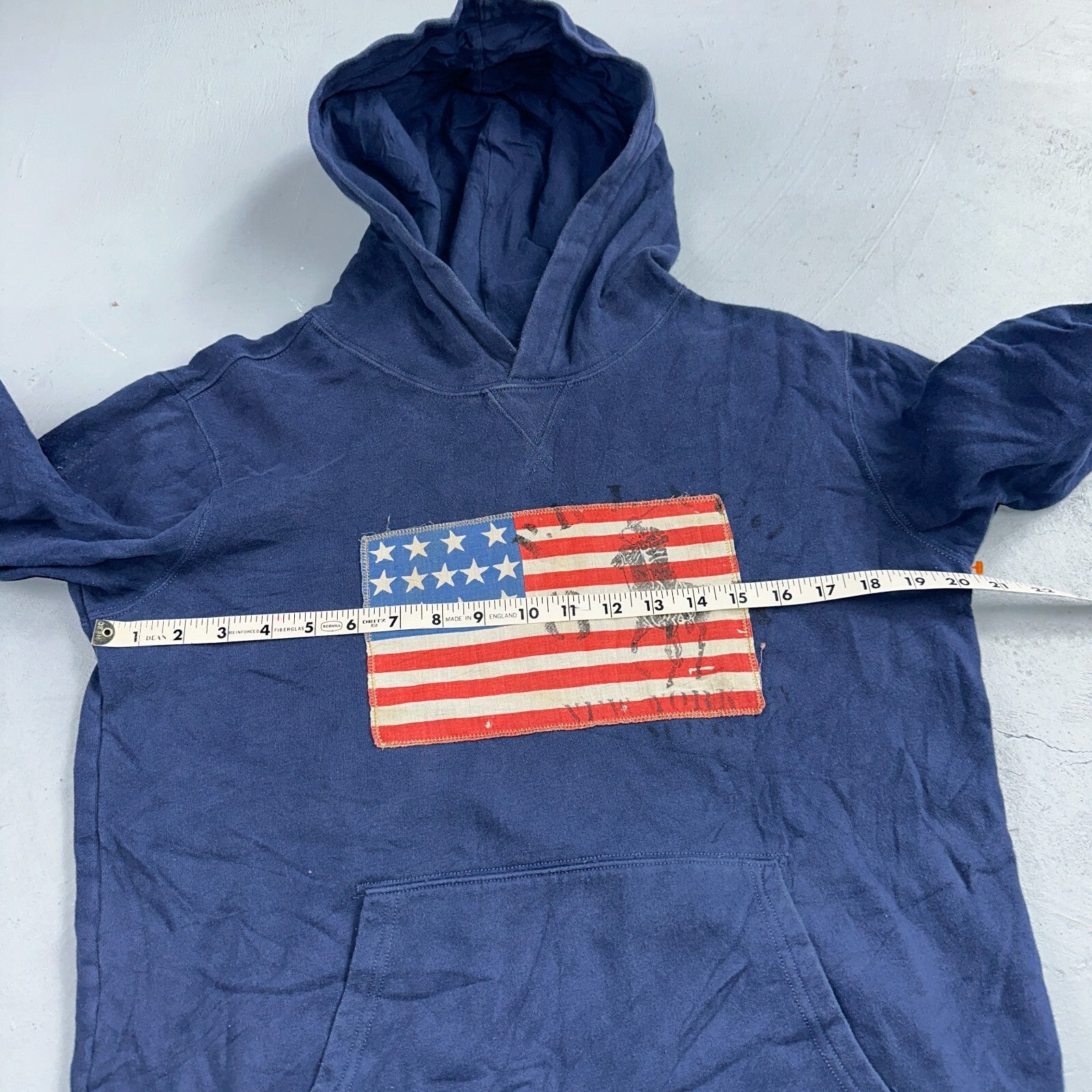 Polo Ralph Lauren Mens Small Americana Flag Slim Navy Hoodie Sweater RL VTG Styl