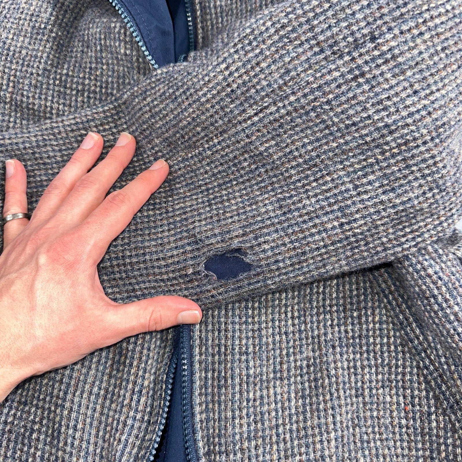 PENDLETON VTG USA Men’s Medium Blue Insulated Wool Bomber Jacket Broken Zipper