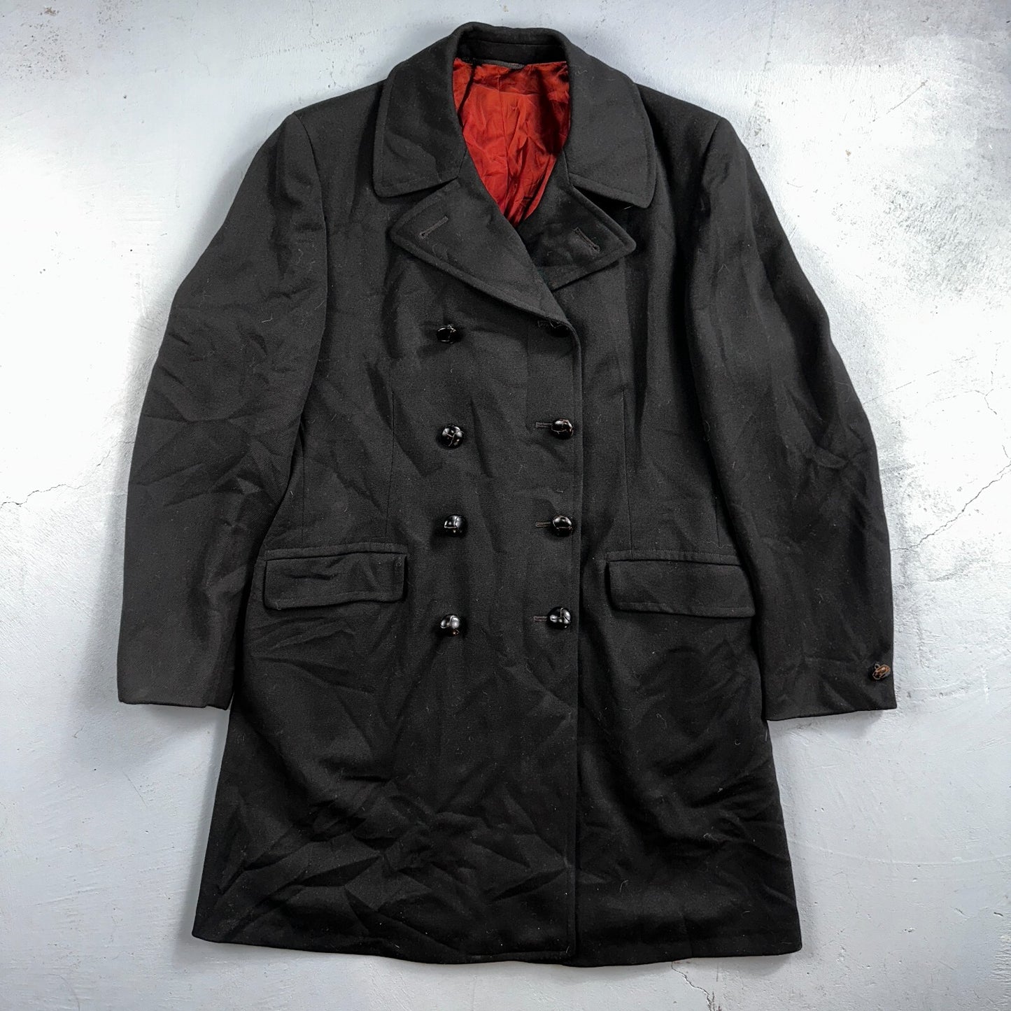 Vintage 1960s Black Wool Military Pea Coat Rockabilly 60s Double Breast Jacket