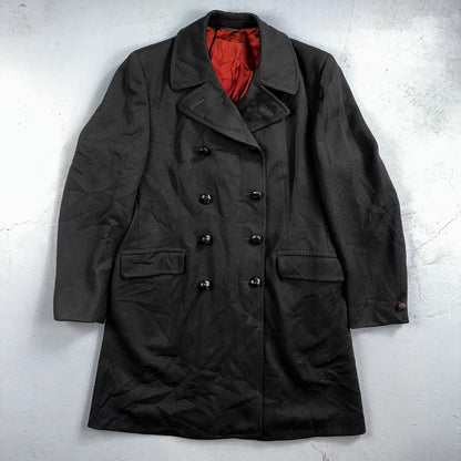 Vintage 1960s Black Wool Military Pea Coat Rockabilly 60s Double Breast Jacket