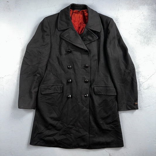 Vintage 1960s Black Wool Military Pea Coat Rockabilly 60s Double Breast Jacket