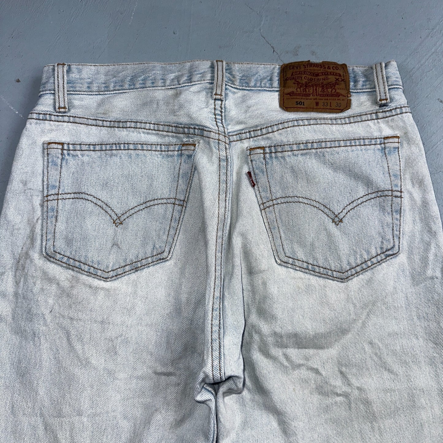 Levis 501 Vintage 90s USA XX Straight Leg Jeans Blue Light Wash 33x30 Act 31x29