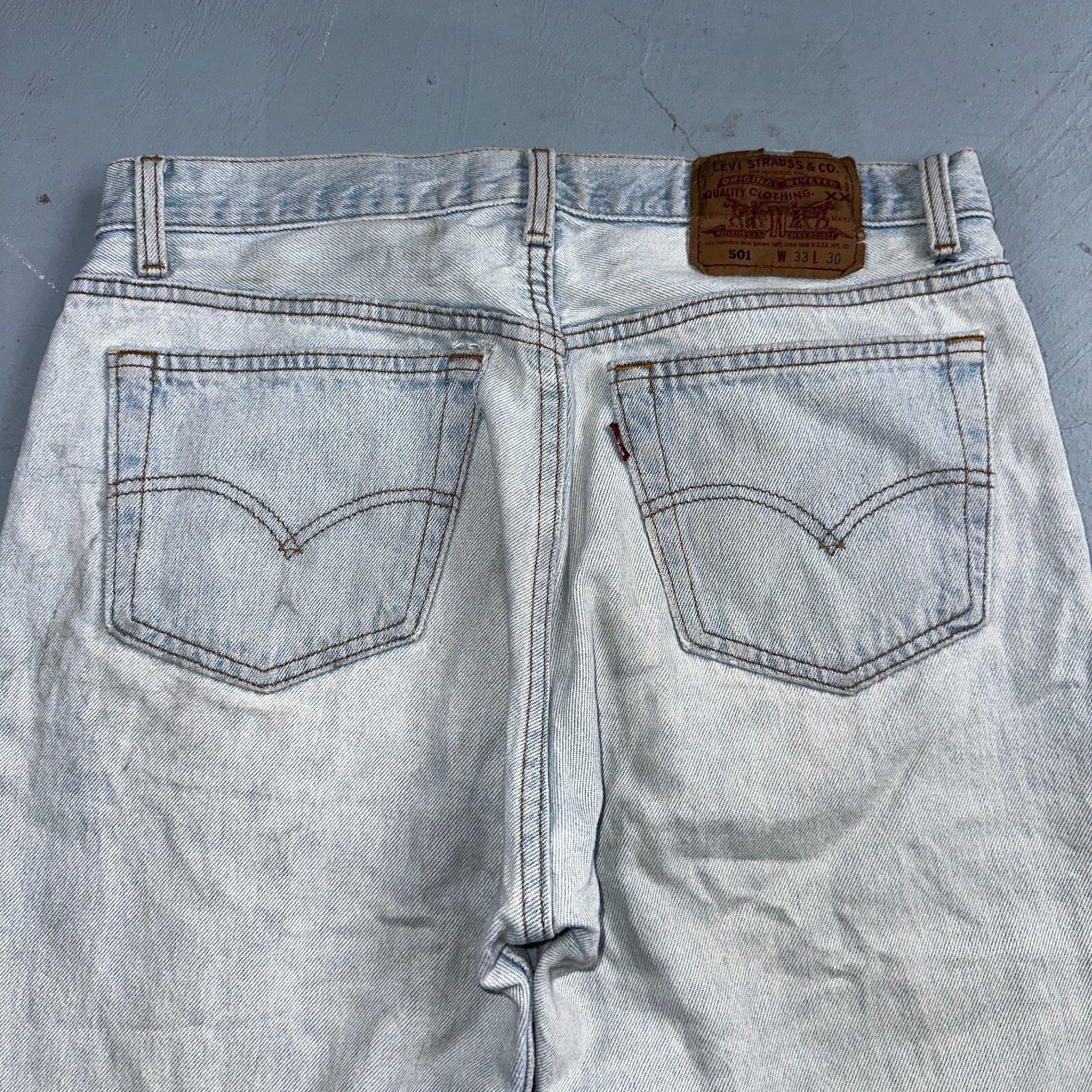 Levis 501 Vintage 90s USA XX Straight Leg Jeans Blue Light Wash 33x30 Act 31x29