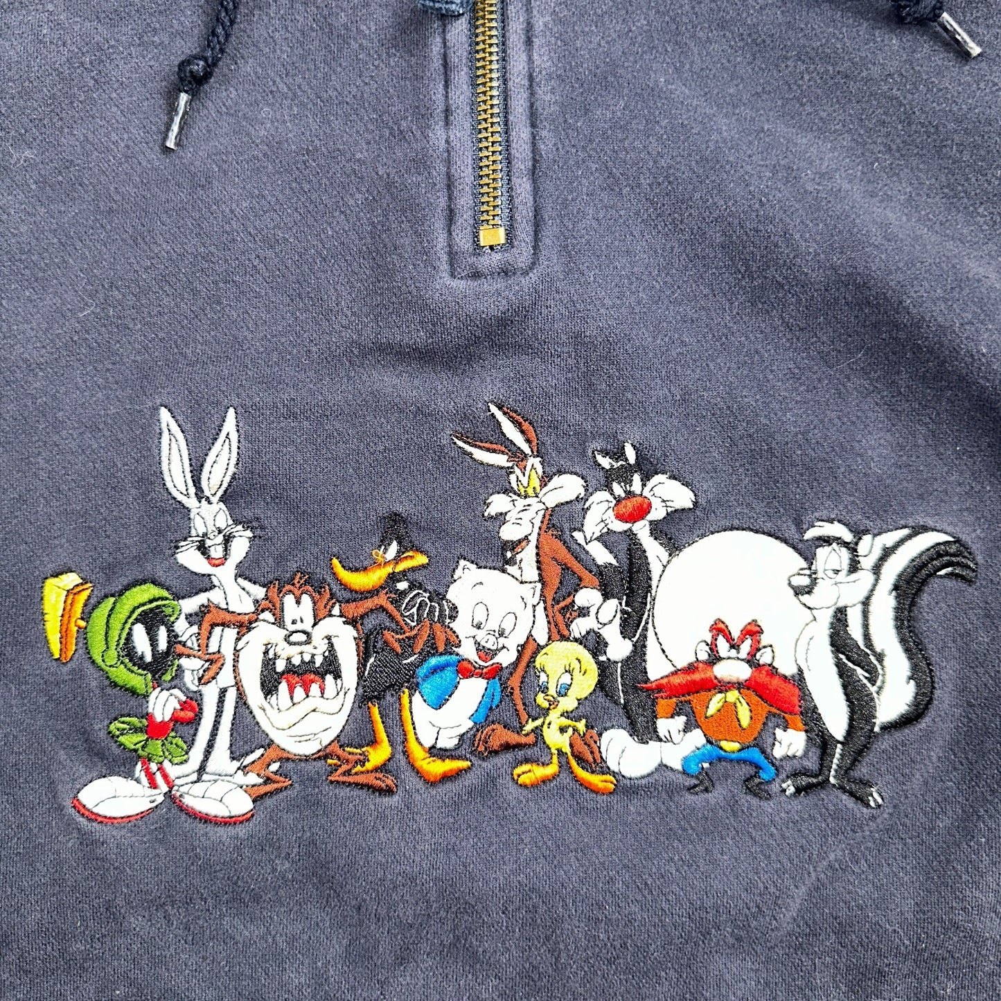 Vintage Warner Bros Studio Store Embroidered Looney Tunes Quarter Zip Hoodie M