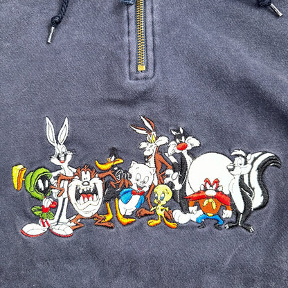Vintage Warner Bros Studio Store Embroidered Looney Tunes Quarter Zip Hoodie M