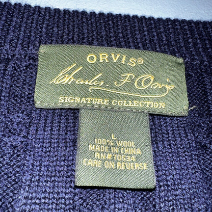 Orvis Men Large L Signature Collection SCG 100% Wool Blue Vest EUC Navy
