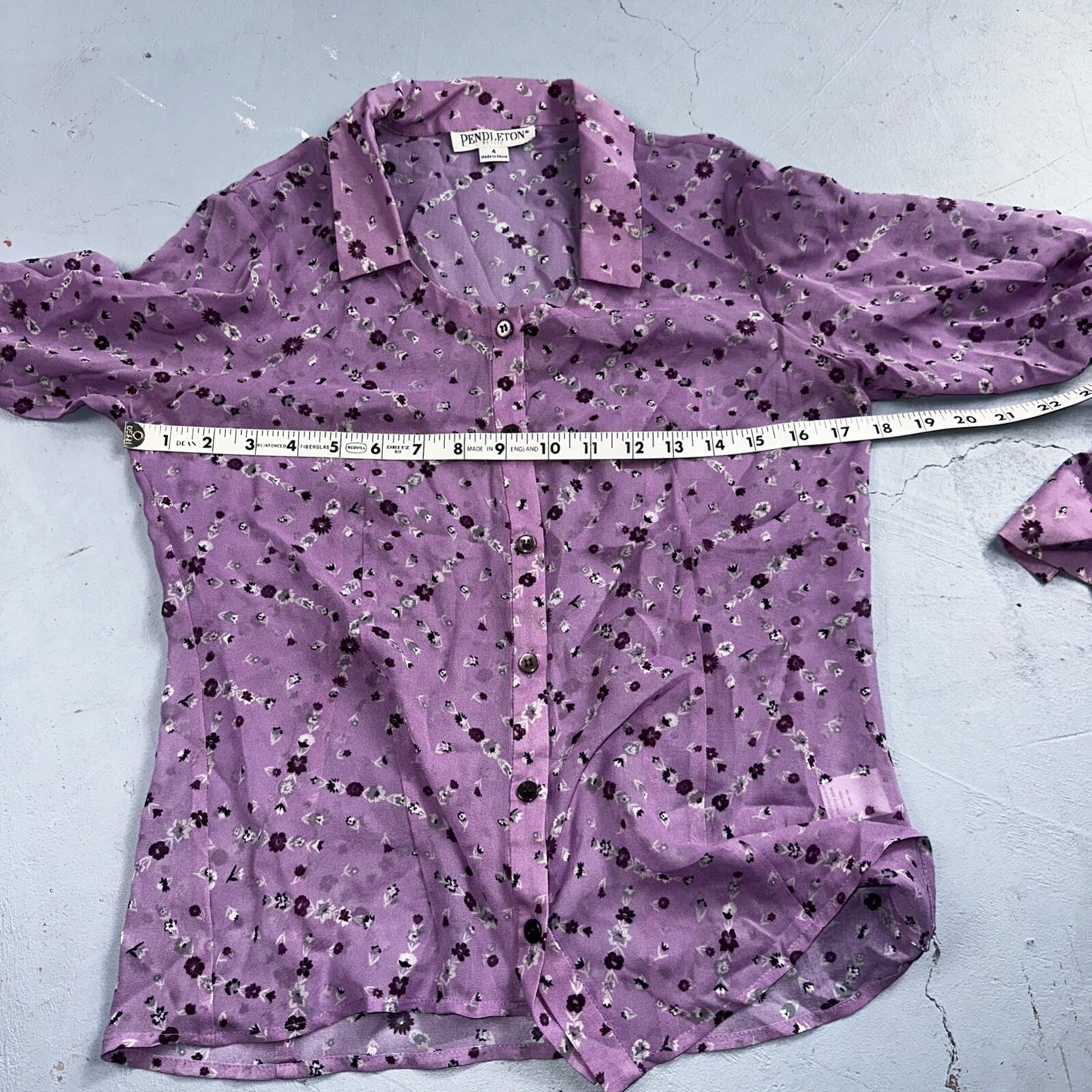 Pendelton 100% Silk Purple Collared Button Down Long Sleeve SZ 4 Petite Flowers