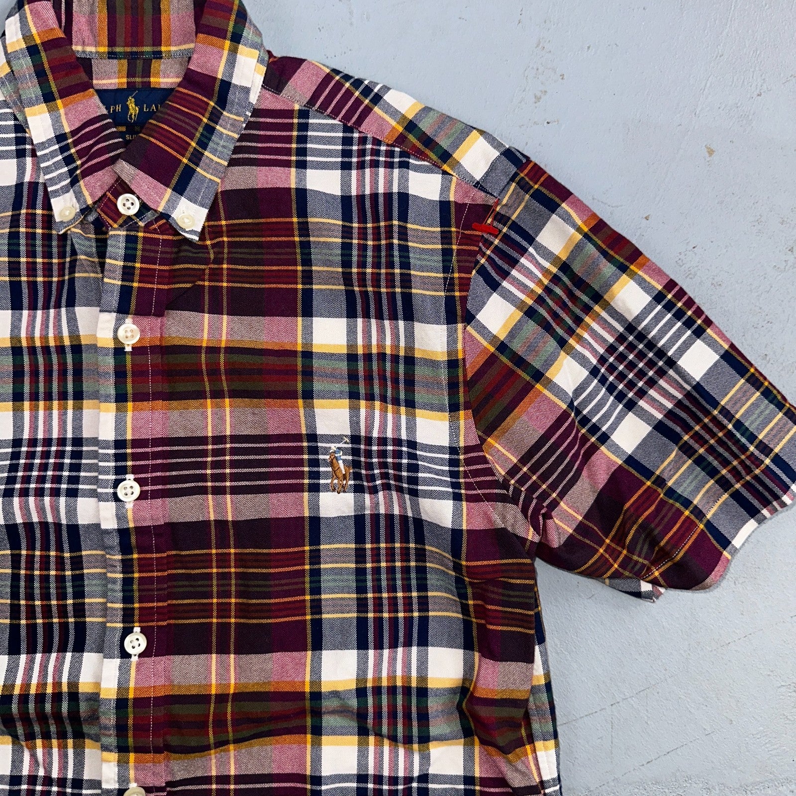 Polo Ralph Lauren Slim Fit Plaid Button Down Shirt Mens S Small Red Yellow