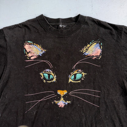 Vintage Airwaves T Shirt XL Black Cat Painted Artsy Screen Stars 1990 Rare Rap