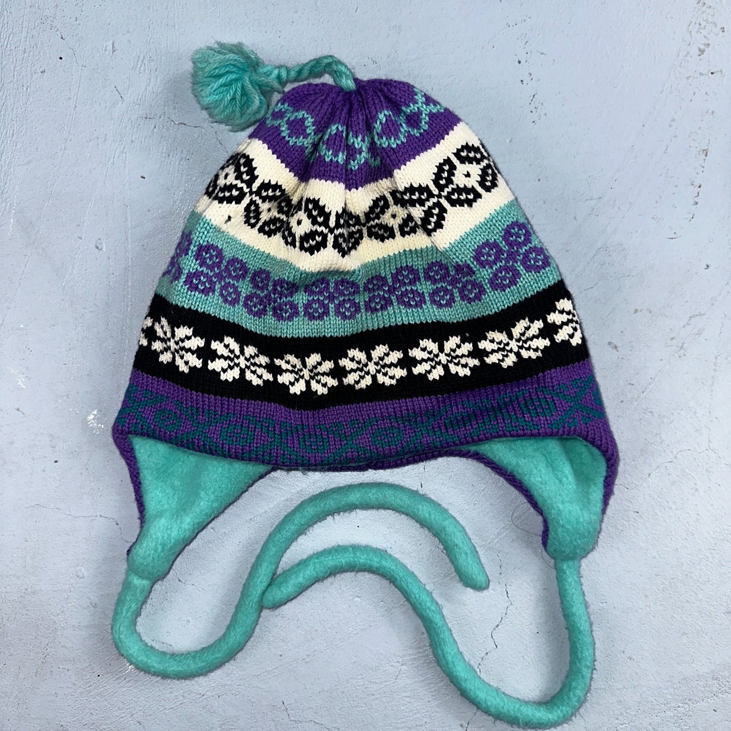 Vintage Turtle Fur Winter Beanie Hat Made in USA Wool Lined Snowflake Earflap