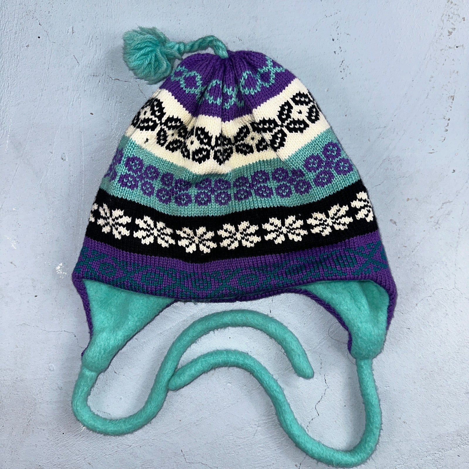 Vintage Turtle Fur Winter Beanie Hat Made in USA Wool Lined Snowflake Earflap