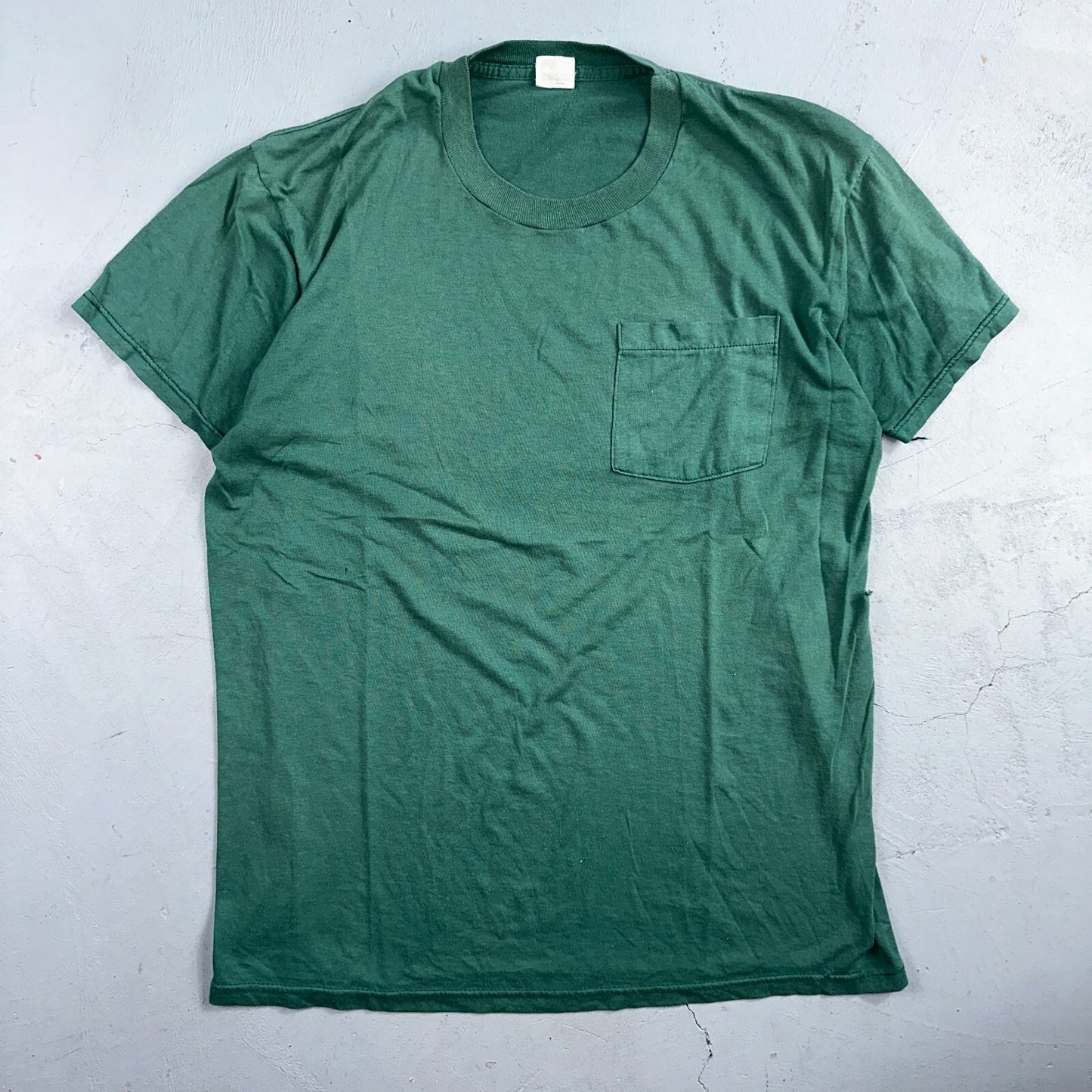 Blank 90s Fruit Of The Loom Pocket VTG T Shirt Y2K Green Selvedge Worn Thrashed