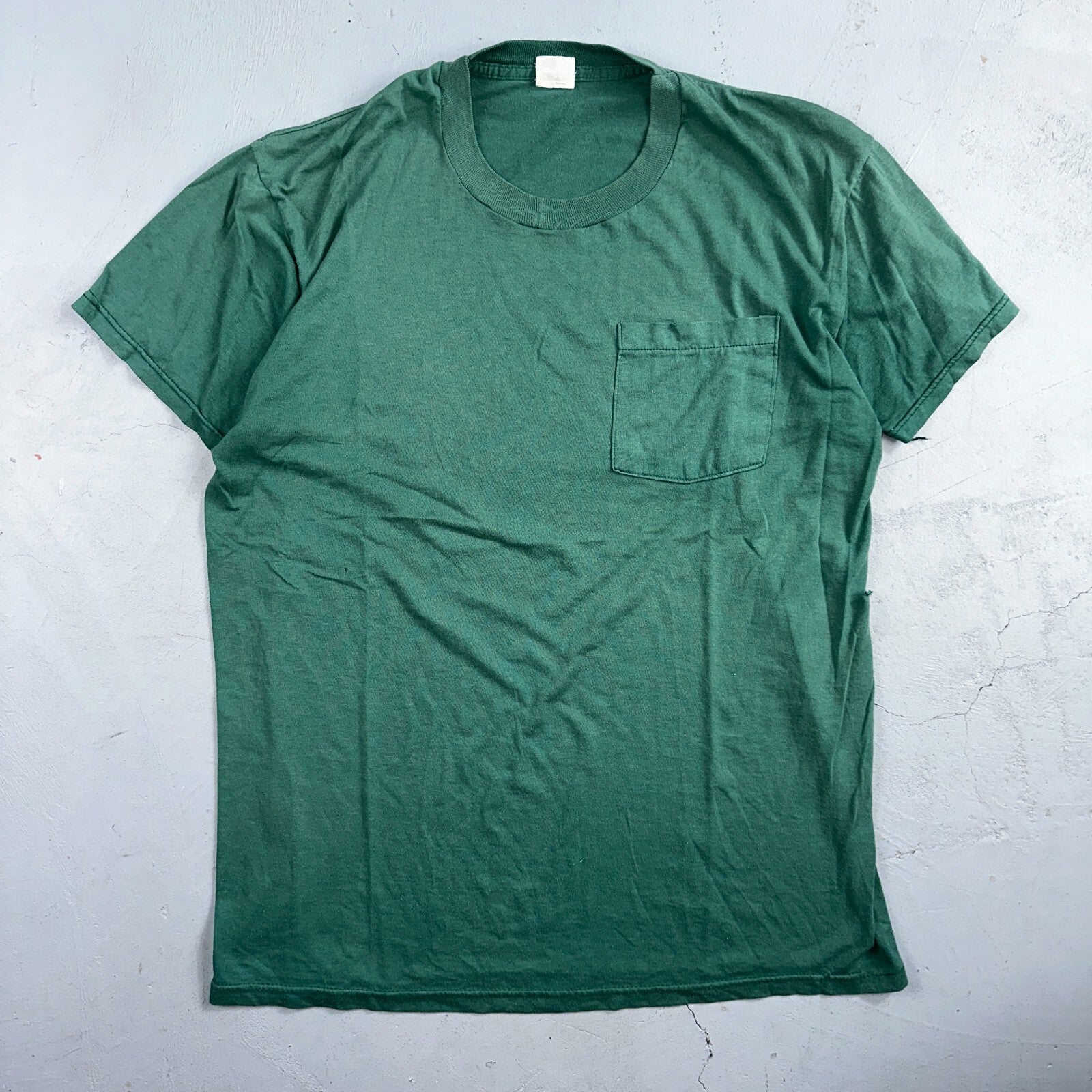 Blank 90s Fruit Of The Loom Pocket VTG T Shirt Y2K Green Selvedge Worn Thrashed