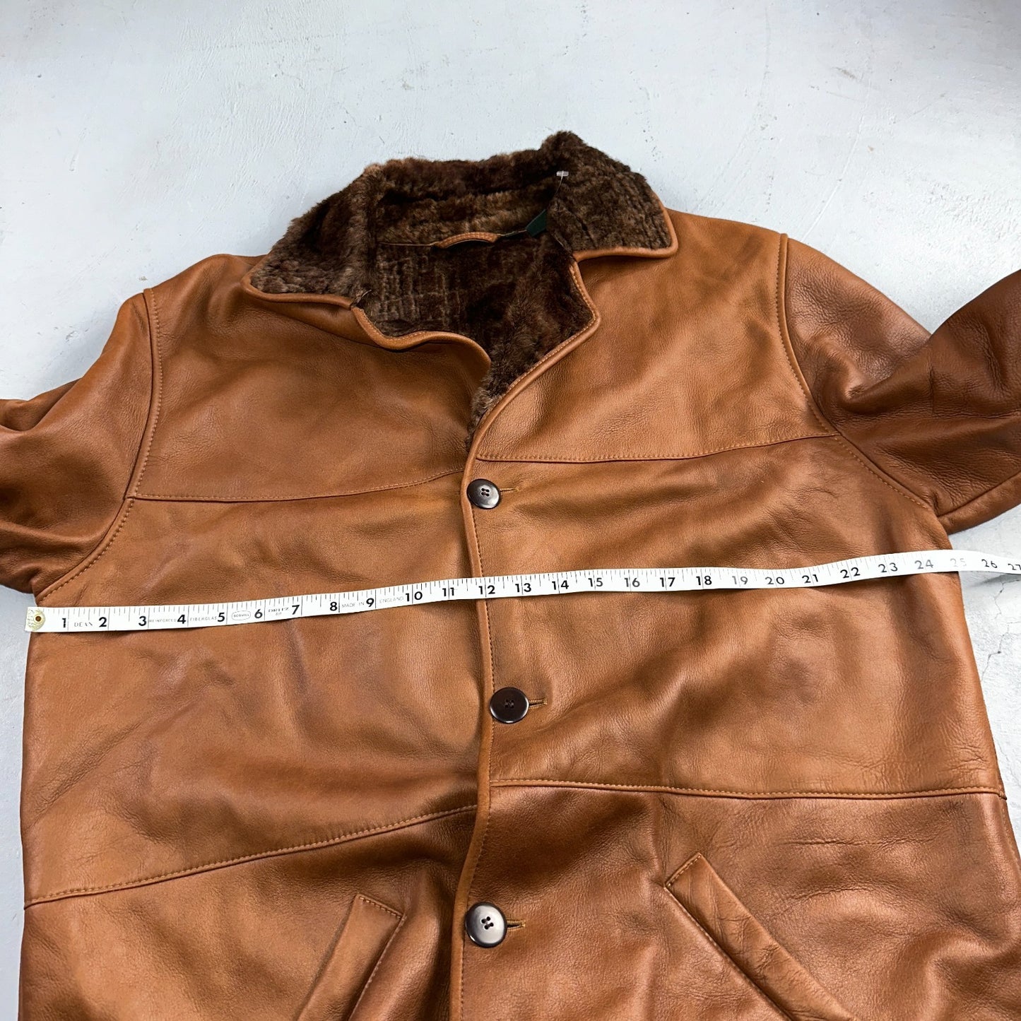 Bobby Jones XL Mens Coat Safari Parka Brown Leather Fur Lined Classy Long