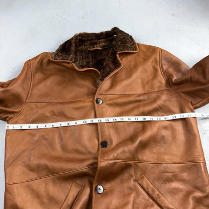 Bobby Jones XL Mens Coat Safari Parka Brown Leather Fur Lined Classy Long