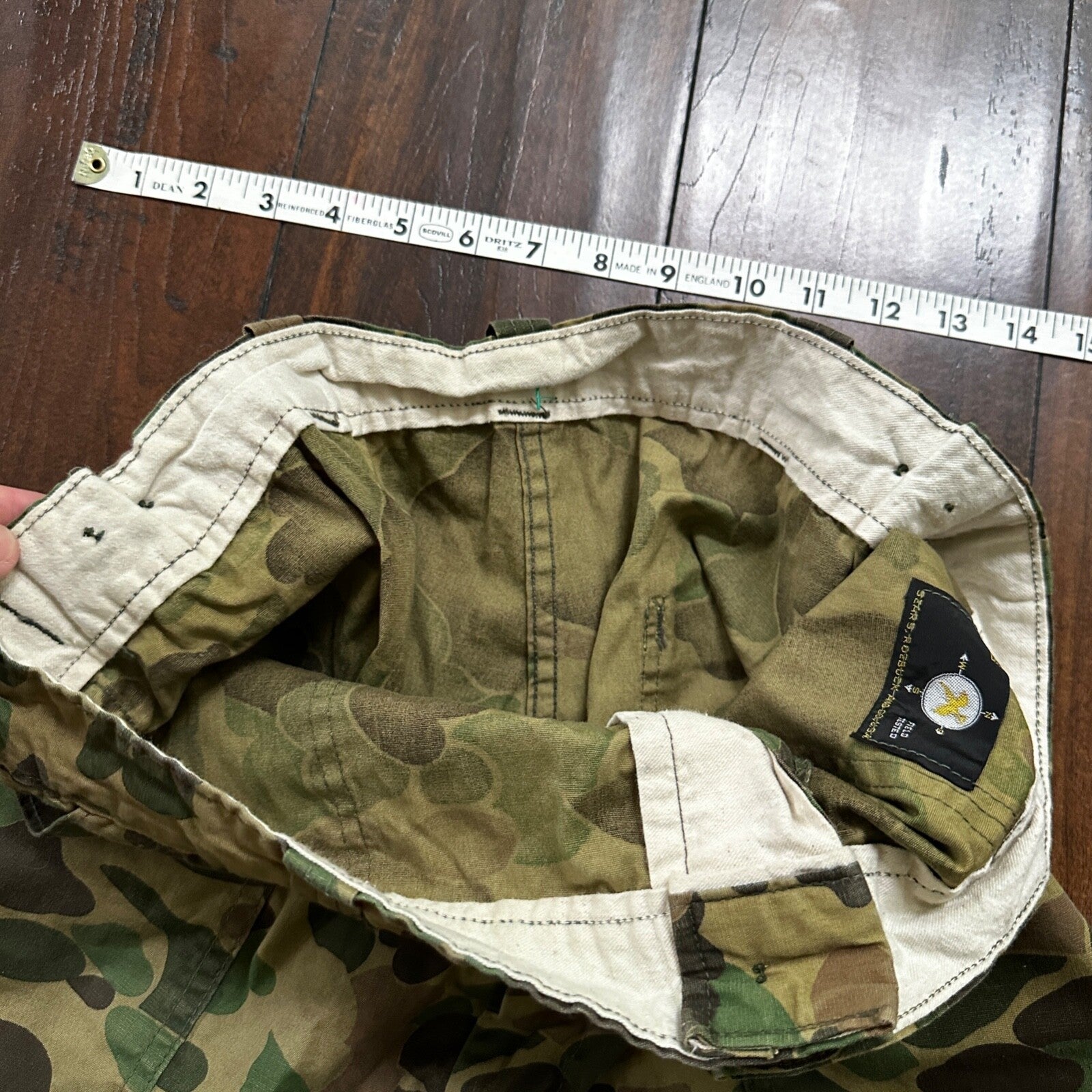 Vintage 60s 70s Sears Frog Skin Camo Pants Talon Zip USMC WWII Military 32x29