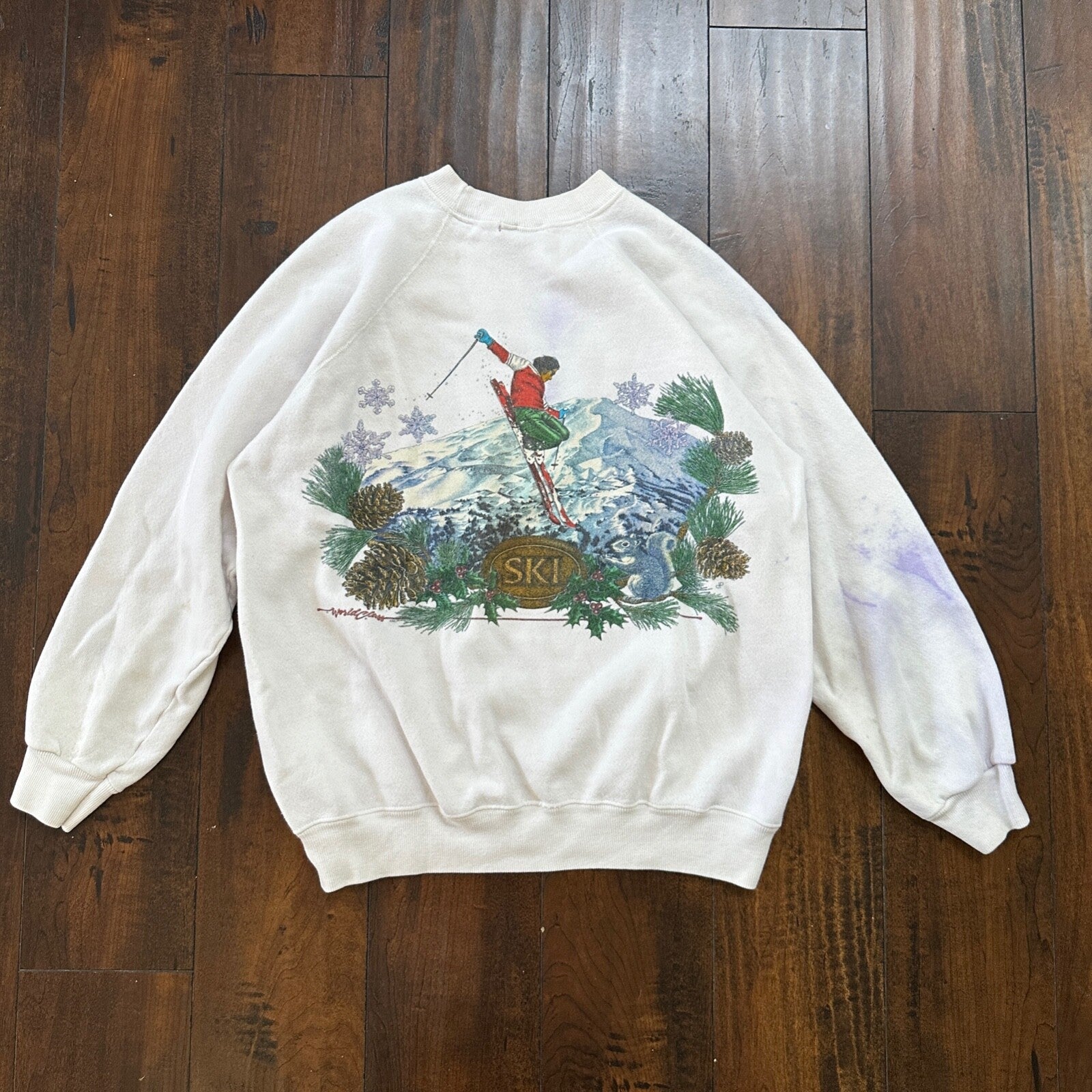 VTG 90s World Class Ski L Pullover Sweatshirt Crewneck Squirrel Mountain 80s