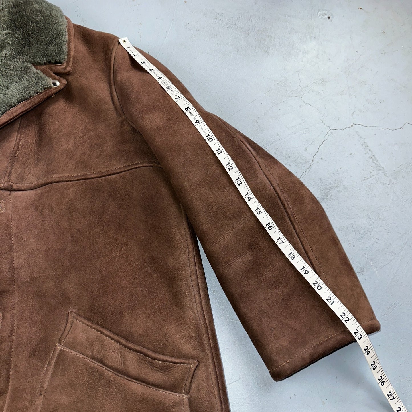 VTG Mens Coat Suede 60s Western Ranch Trucker Jacket Fur Sherpa 44 Brown 1960s