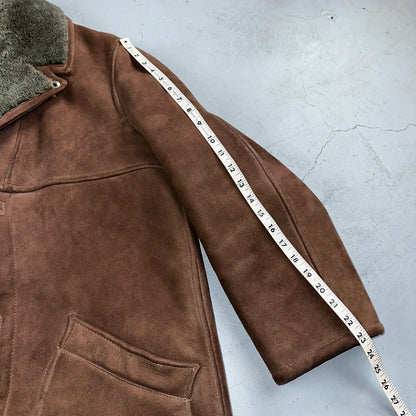 VTG Mens Coat Suede 60s Western Ranch Trucker Jacket Fur Sherpa 44 Brown 1960s