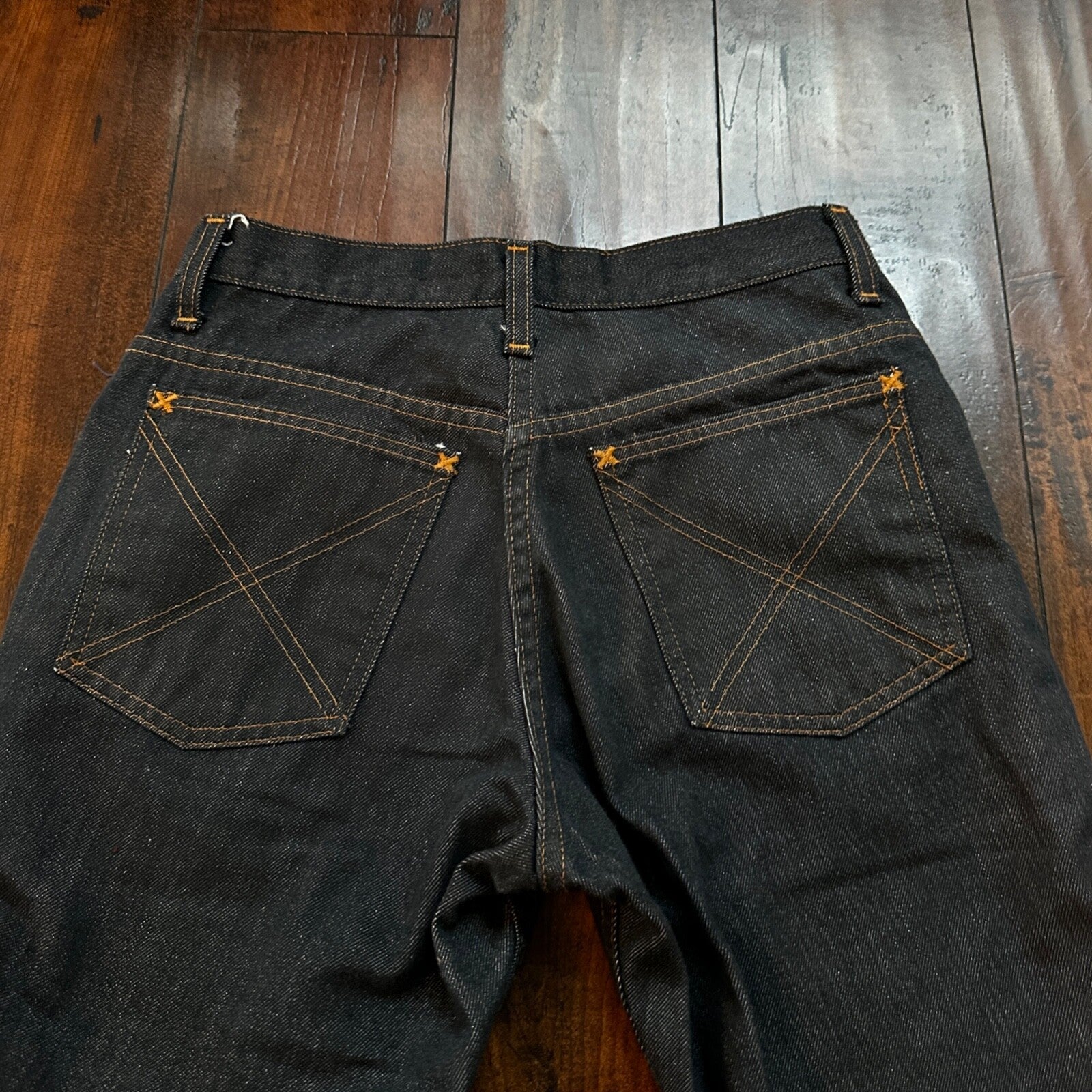 VTG Sears Put On 70s Pants 501 Bell Bottom Flare Rockabilly Cowboy 26x30 BLACK