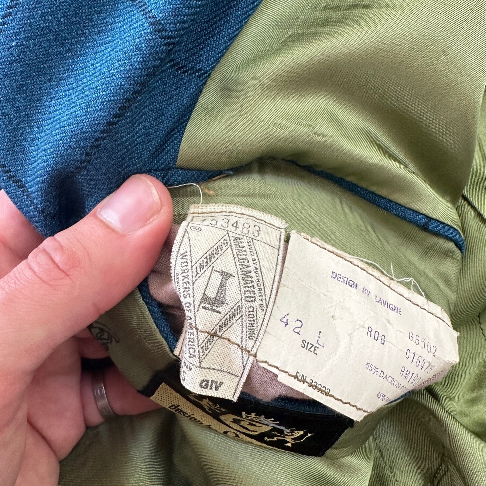 1960s 1970s Blue Pinstripe VTG Suit Jacket Sportcoat 42 Wool Checker Rockabilly