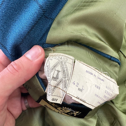 1960s 1970s Blue Pinstripe VTG Suit Jacket Sportcoat 42 Wool Checker Rockabilly