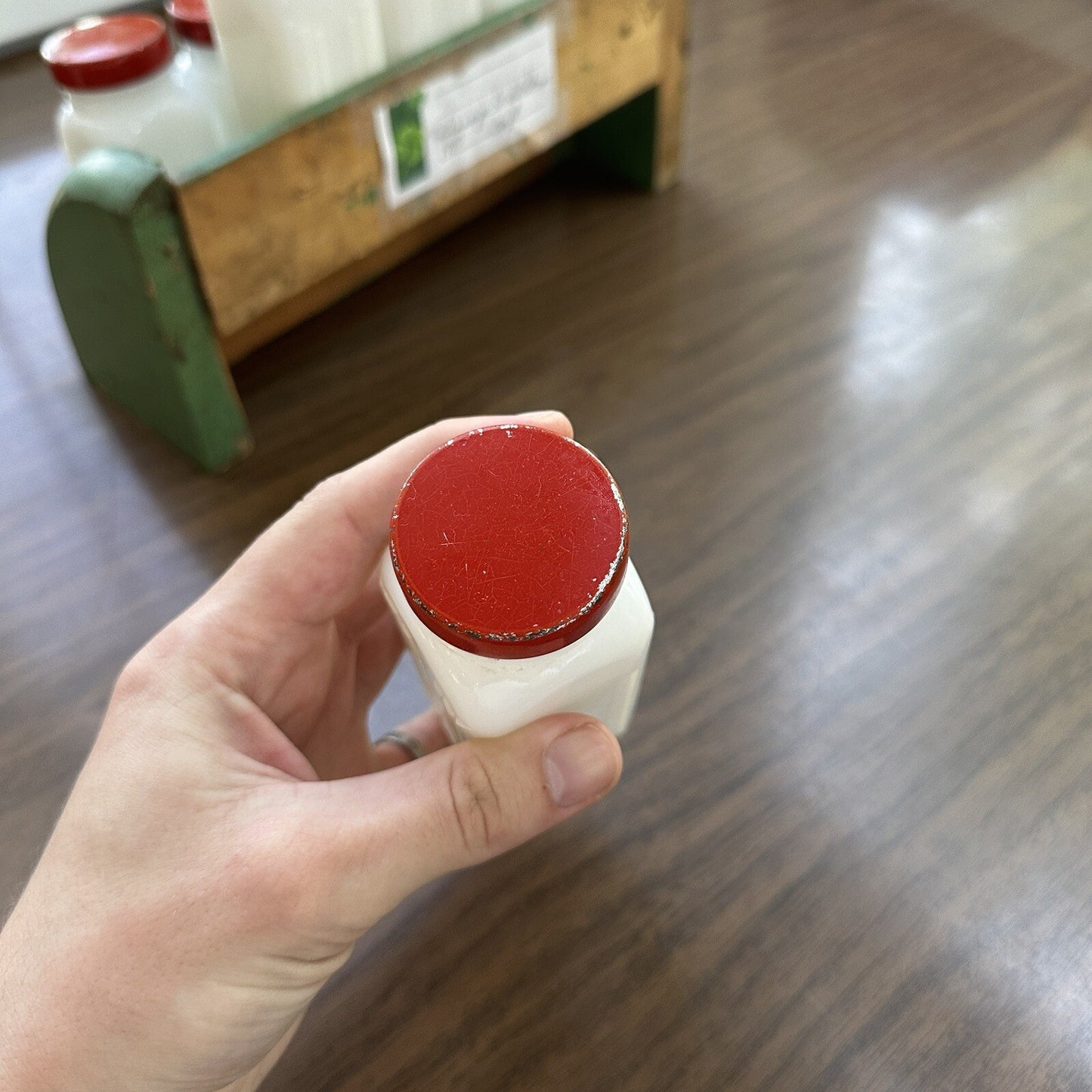 Griffith Milk Glass Spice Jar Set with Wooden Rack USA 1930s Art Deco 12 Pc