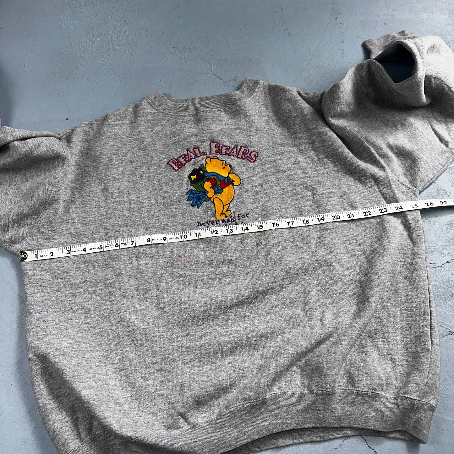 Pooh VTG Real Bears Never Ask Crew Neck Sweatshirt XL Embroidered Grey 90s