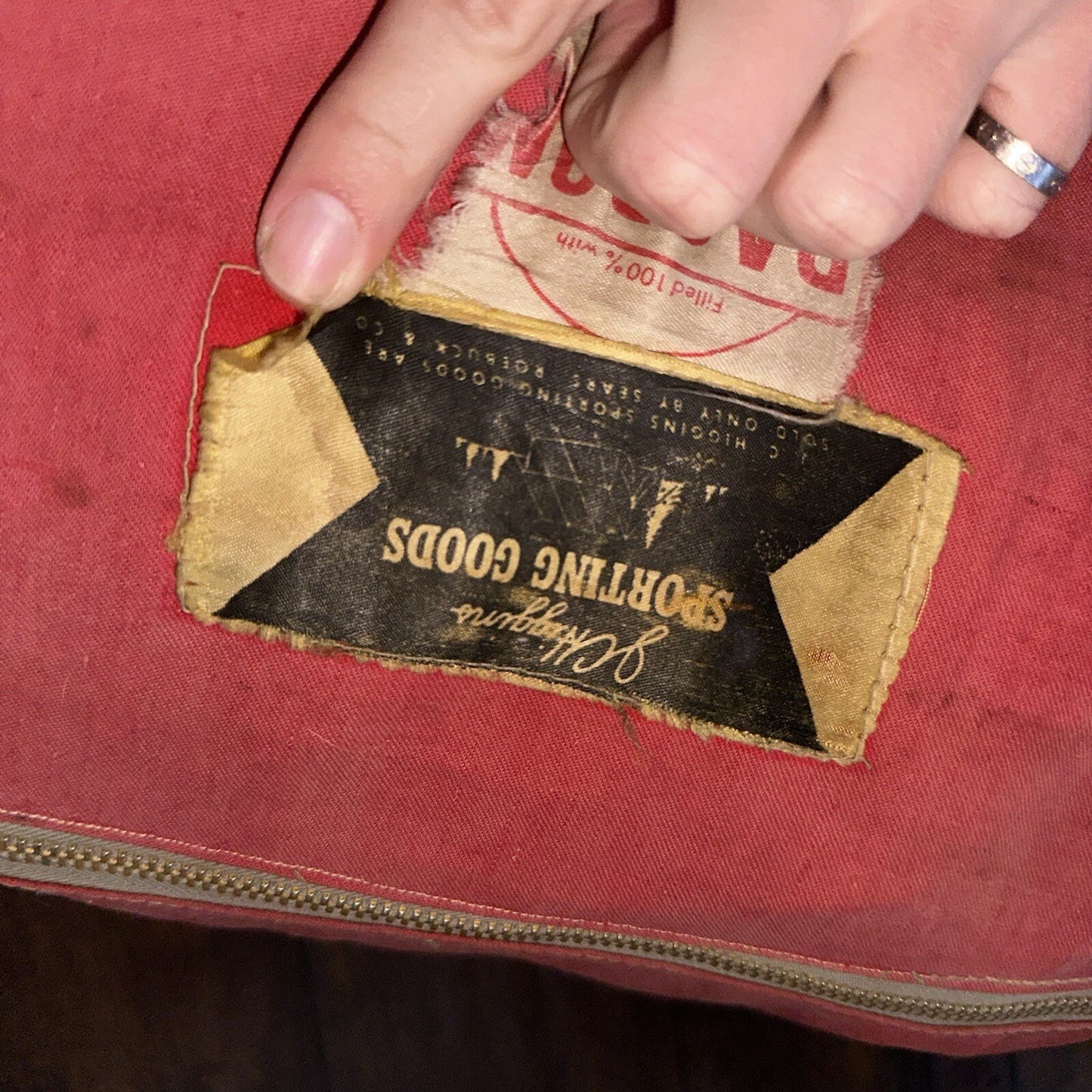 Vtg Sleeping Bag Canvas Red Duffle Bag USA Bell System Talon 1940s 40s 50s WWII