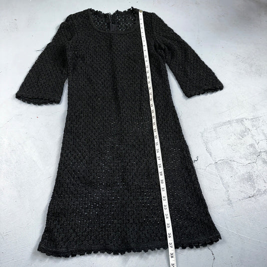 Vtg 60s 70s Lace Dress Fit Rockabilly Simple Black Midi Long Sleeve Talon