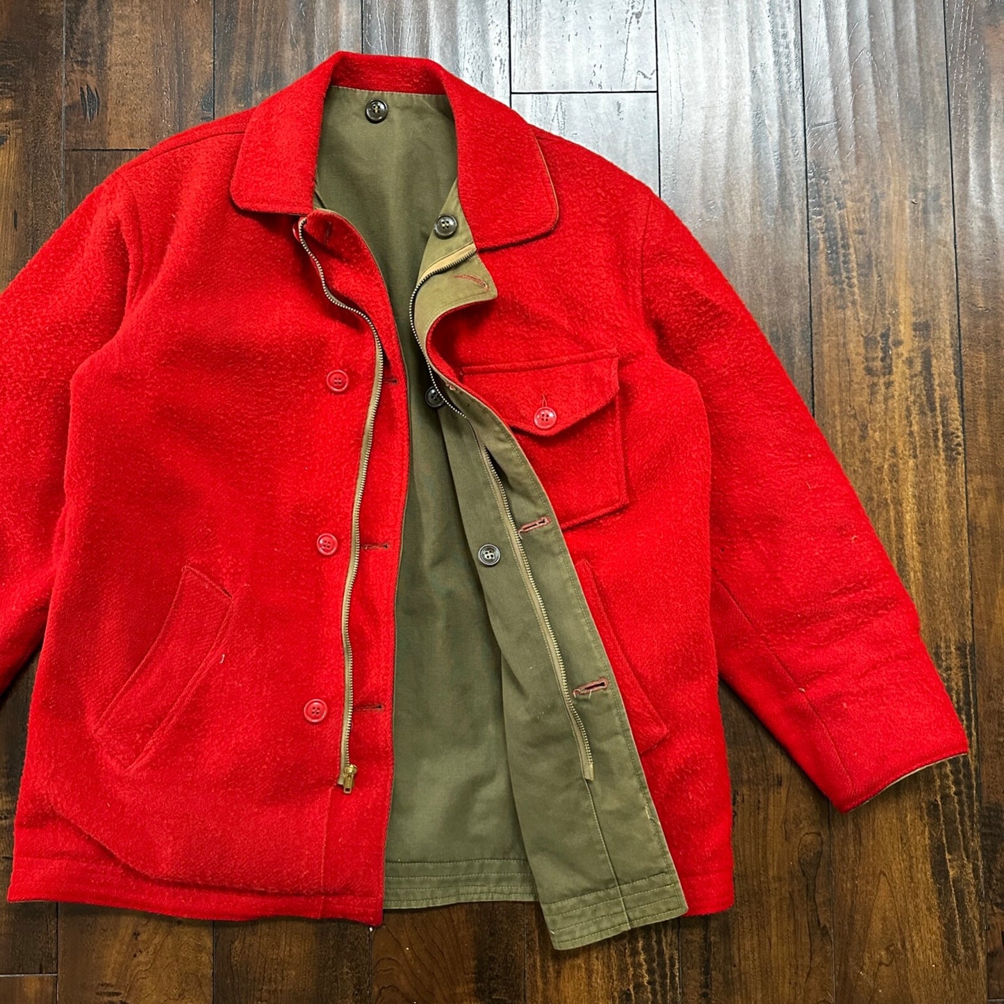 VTG 40s 50s Wool Western Coat Jacket Rockabilly Red Military Green WWII RARE