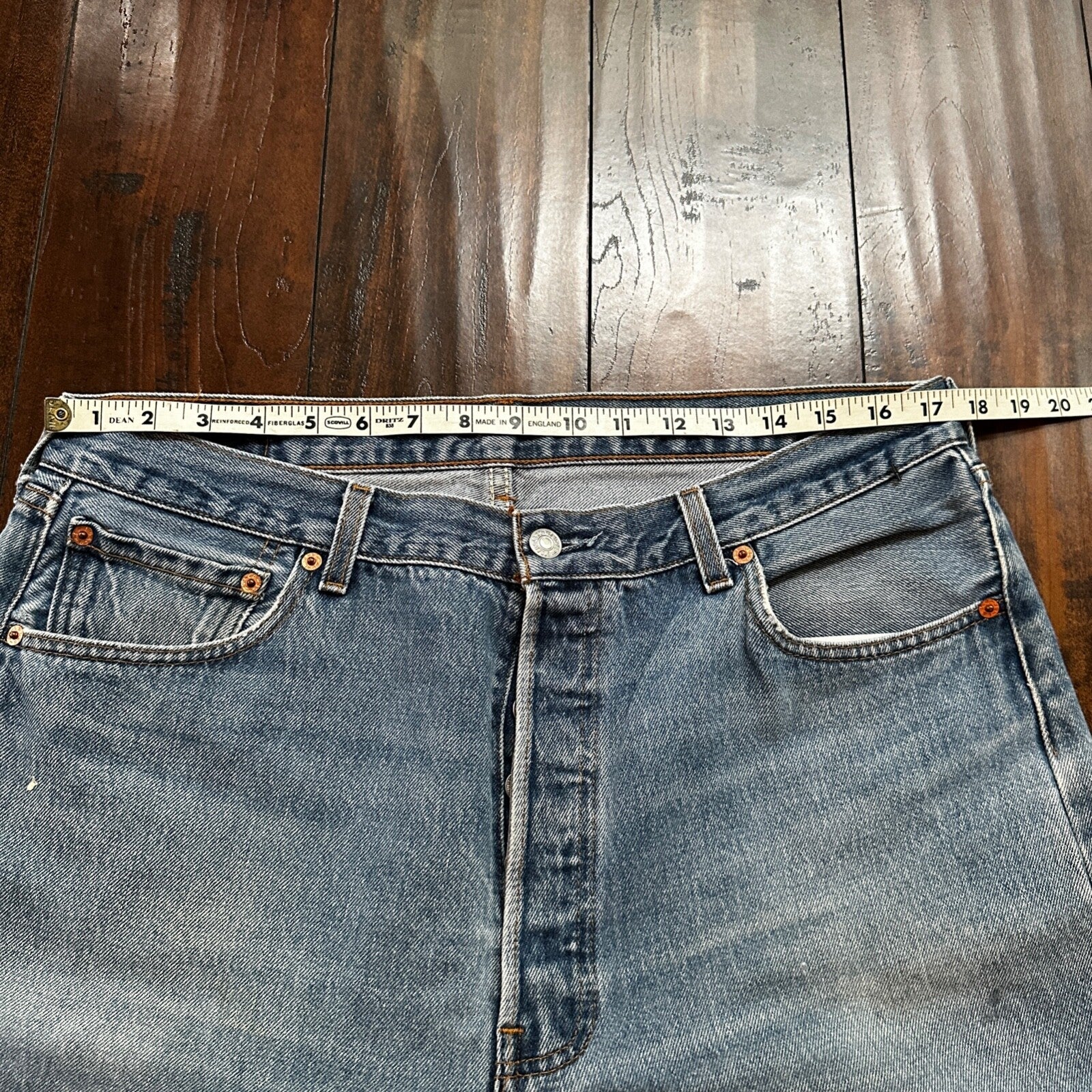 VTG 90s Levis 501 Button Fly 38x36 USA Tag Jeans Straight Wash Blue XX Act 35x32