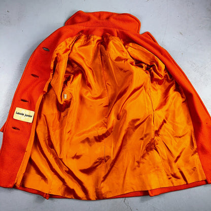 Vintage Lassie Junior Orange Wool Coat Mod 60s Button Up Retro Rockabilly S