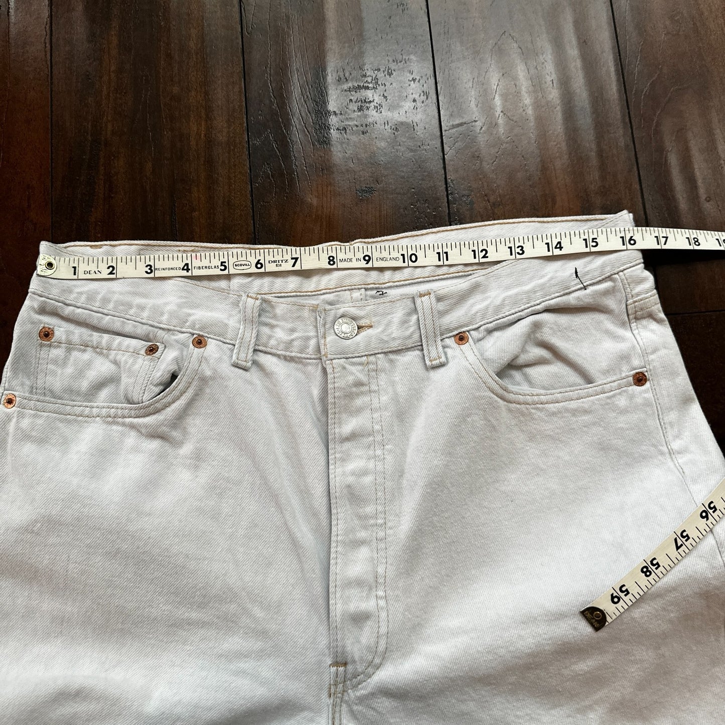 VTG USA Levis 501 Button Fly 90s Tag Jeans 80s 36x30 Act 32x29 Grey Faded White