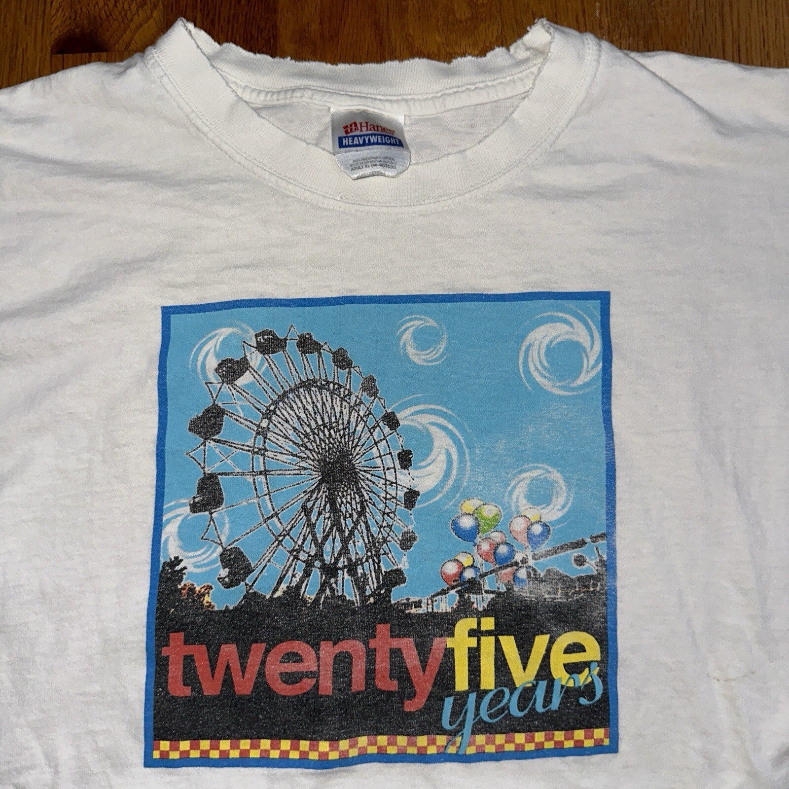 Hanes All State Cool Graphic Y2K Vintage T Shirt Carnival Ferris Wheel Balloons