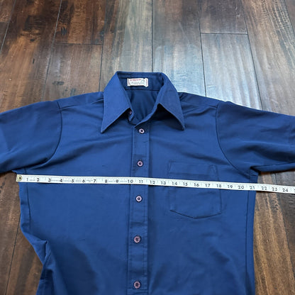 vintage 70s MCGREGOR shirt M button up plaid Blue Single pocket Rockabilly USA