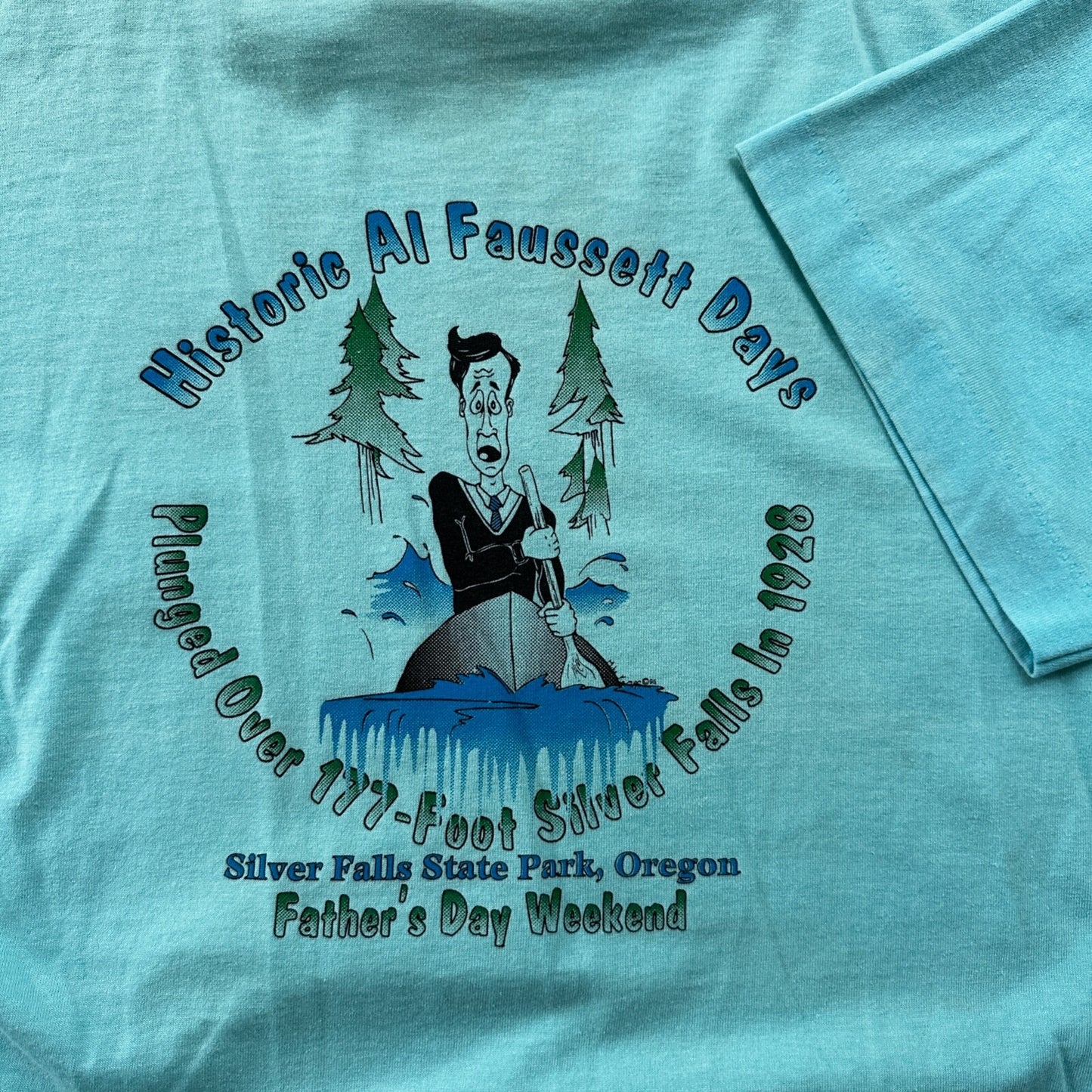 Silver Falls Oregon VTG T Shirt Single Stitch Blue Swimming Boat Cool Teal