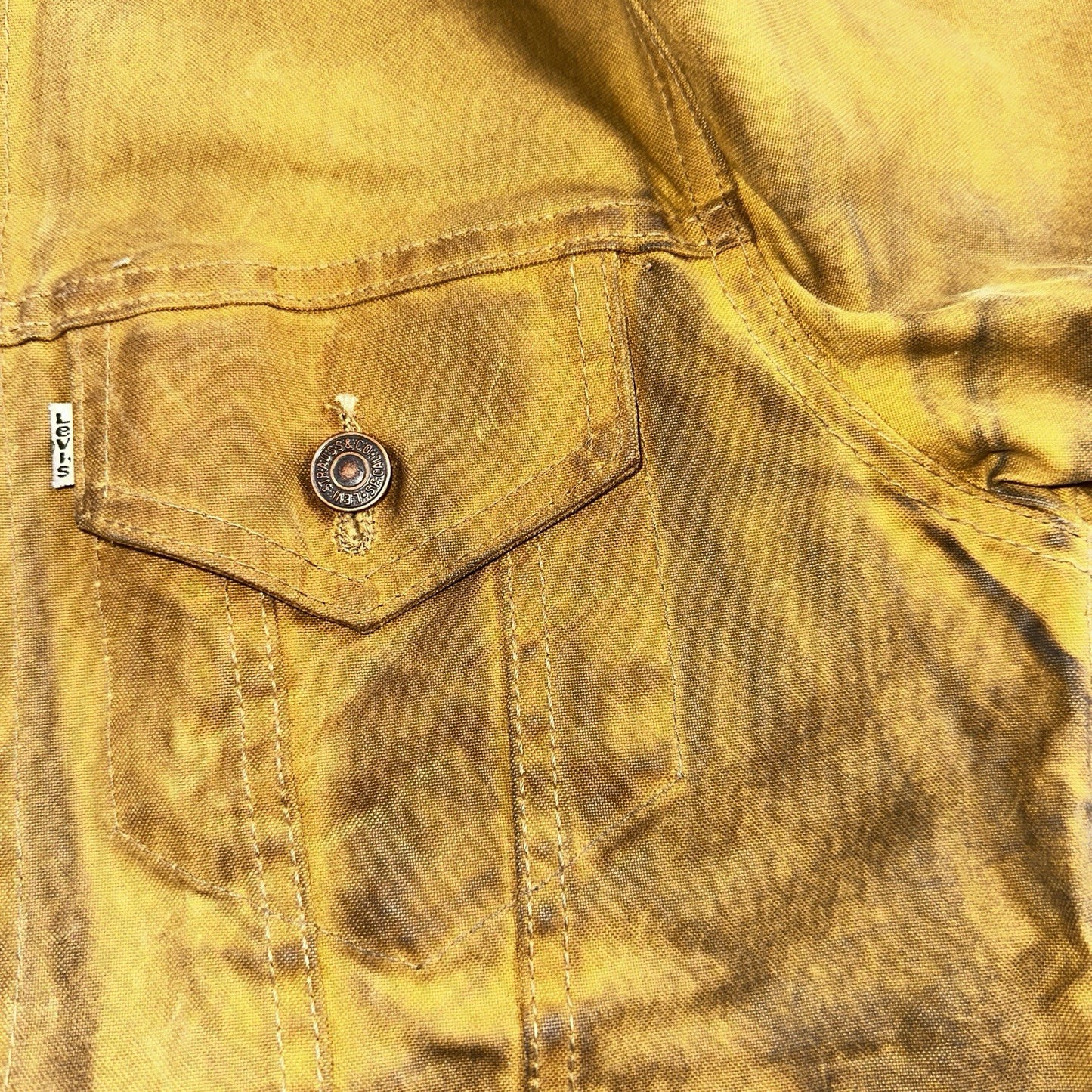 Filson x Levis Tin Cloth Trucker Jacket Men’s Small Tan Made In USA VTG Oil