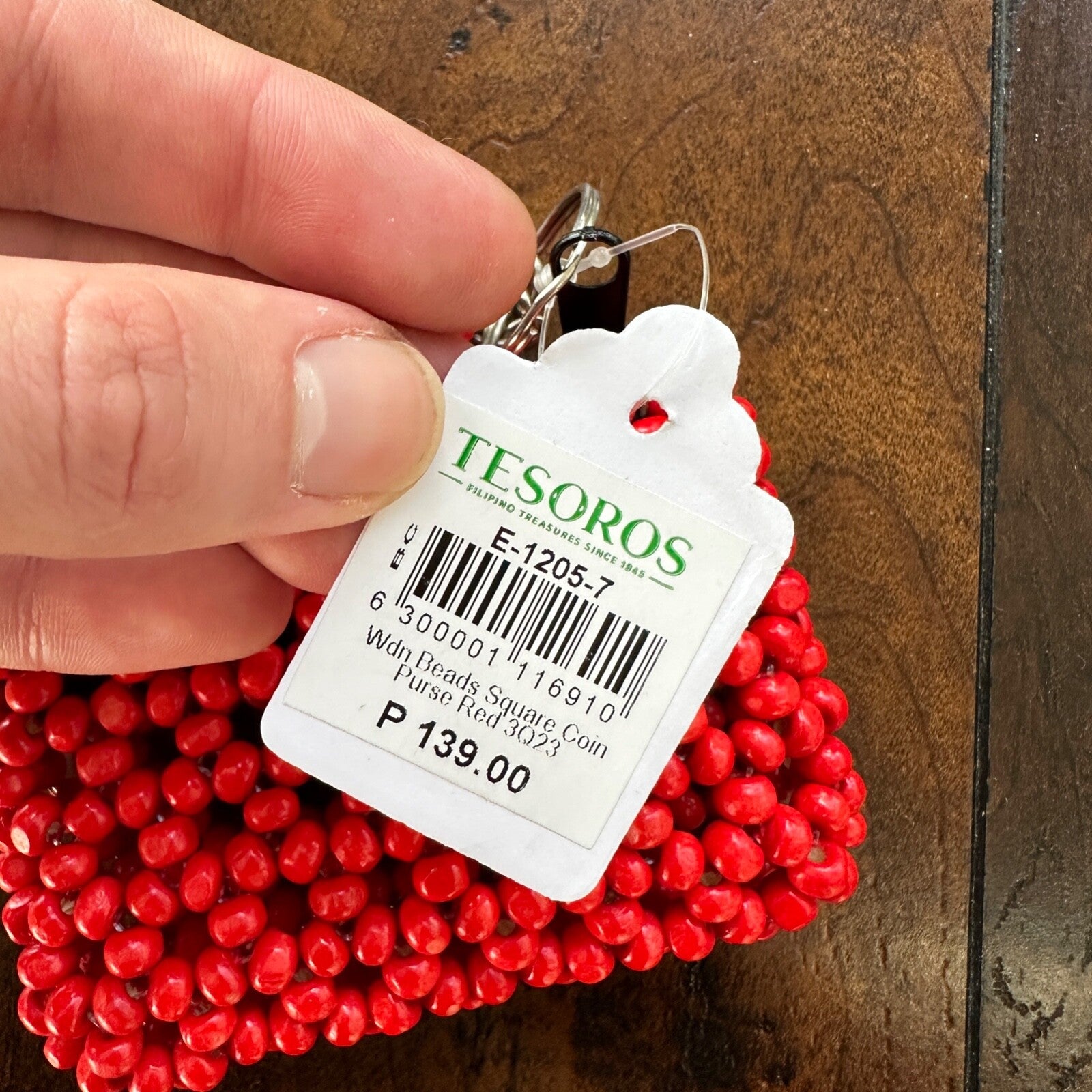 MAGID RED BEADED STYLE HANDBAG / PURSE Square Coin Filipino Tesoros