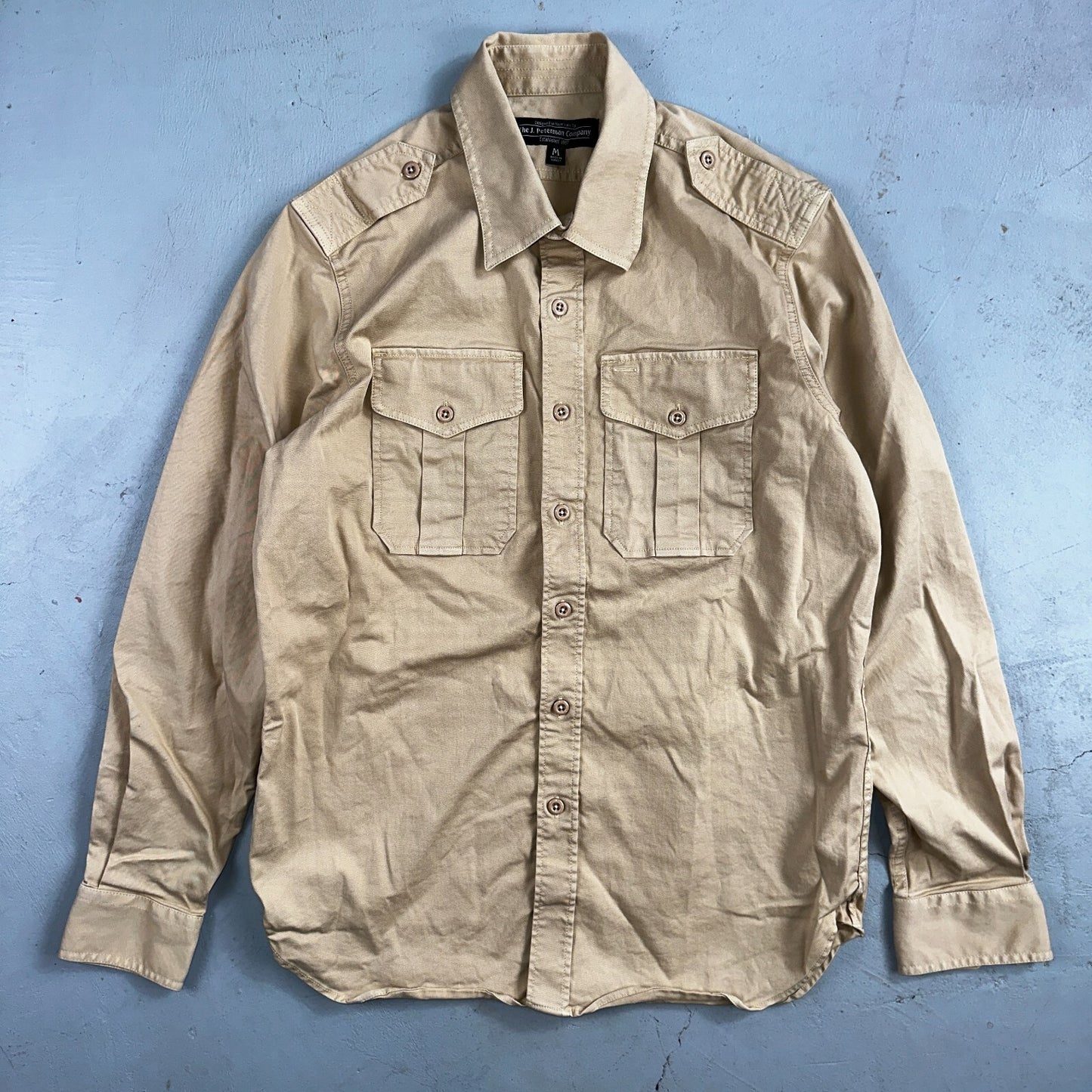 J Peterman Shirt Mens M Khaki Officer & Gentleman Field Shirt Safari Outdoor VTG