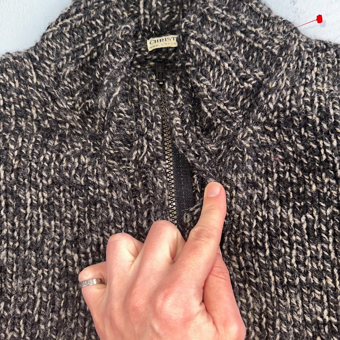 Christian Scott Gents Shetland Sweater Zip Up Made in Scotland VTG Large Gray