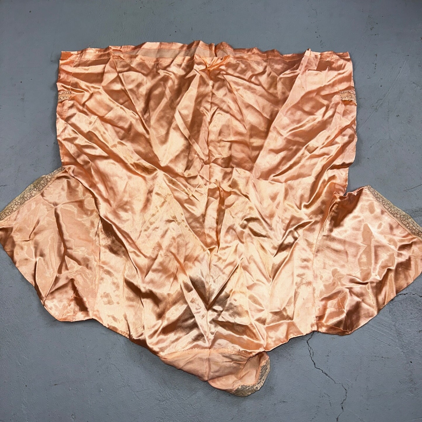 VTG Orange Pink 1970s Lingerie Slip Dress Sleepwear Full Sweep Crop Lace Shirt