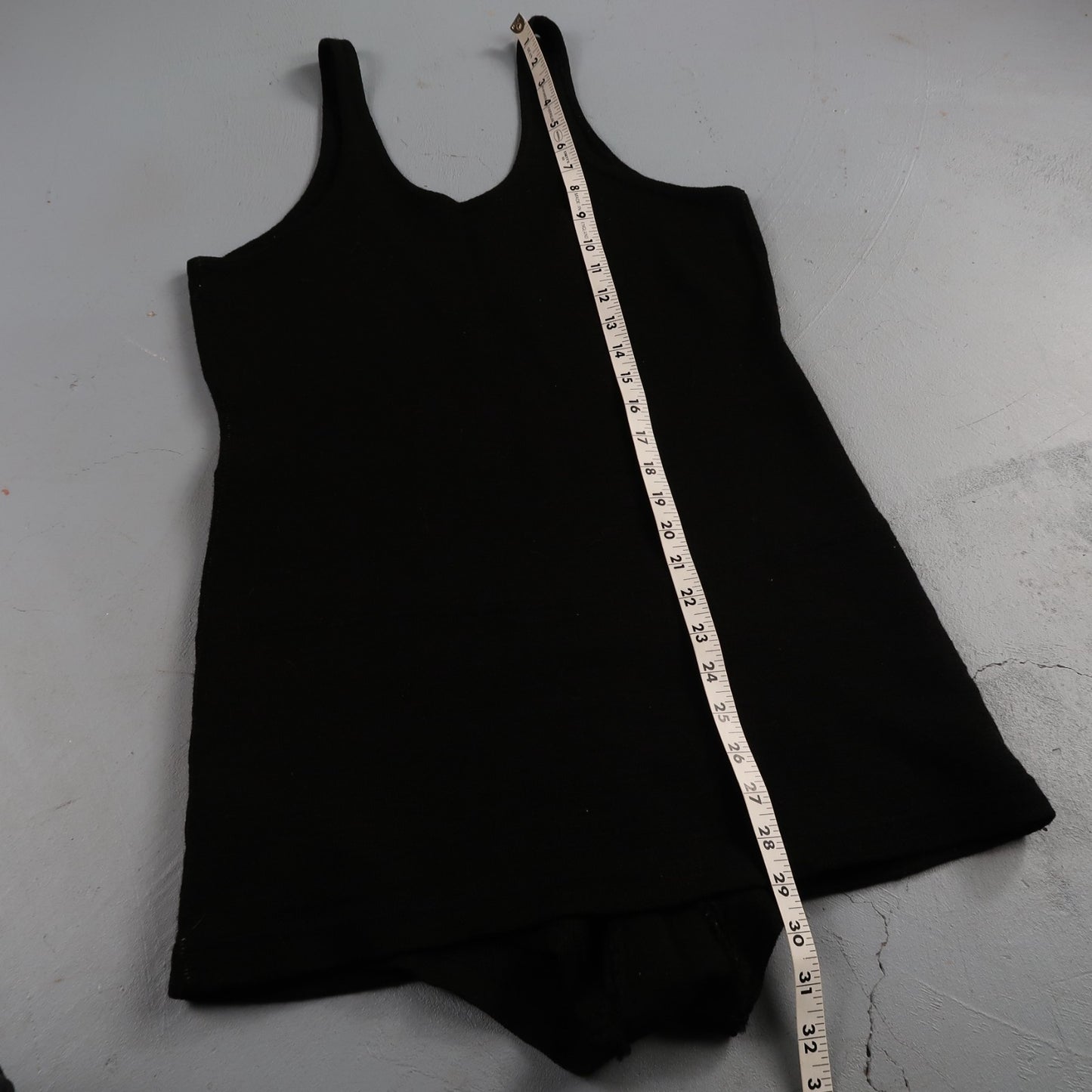 Antique 1920s Black Solid Wool Bathing Suit Women Swimsuit Art Deco 20s 30s