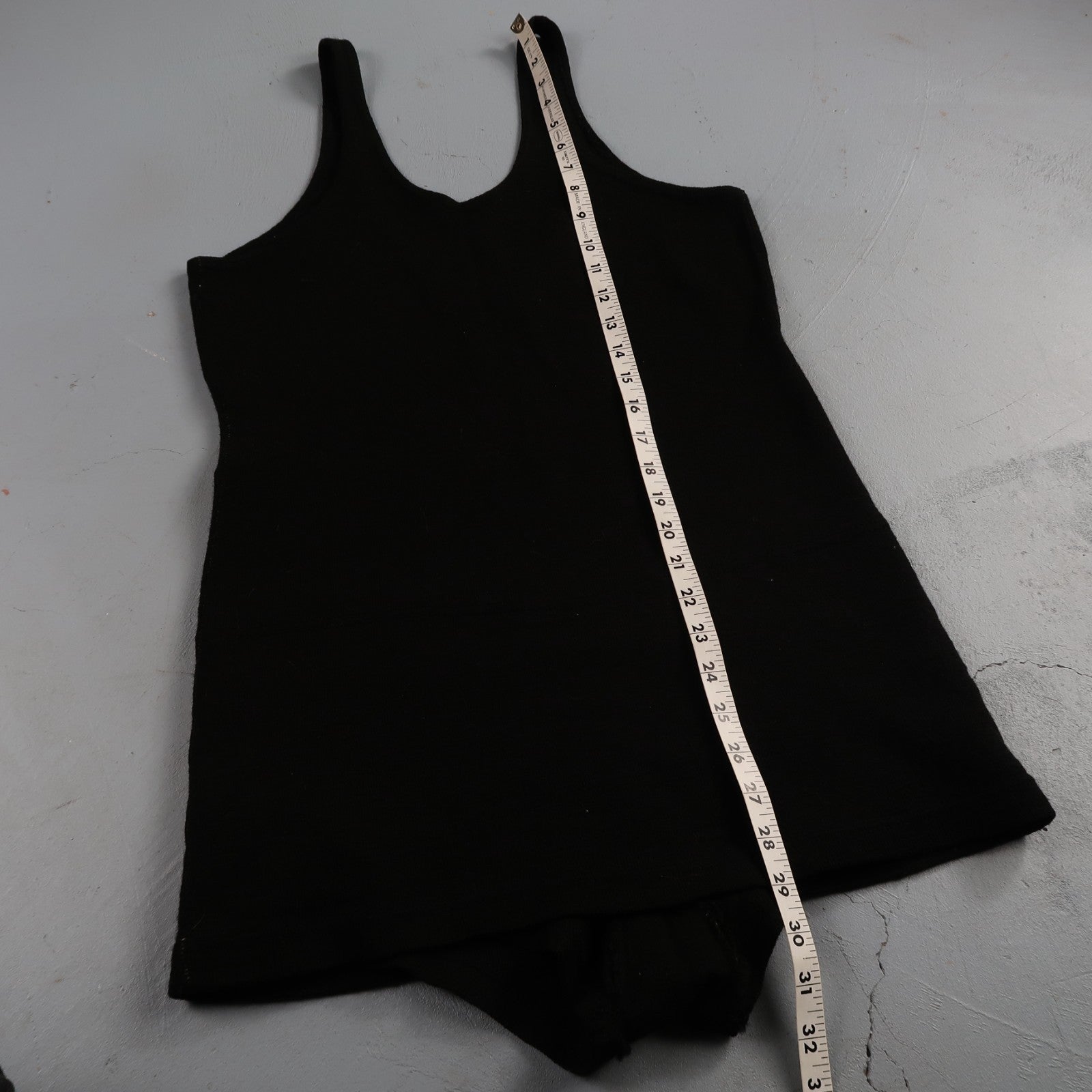 Antique 1920s Black Solid Wool Bathing Suit Women Swimsuit Art Deco 20s 30s