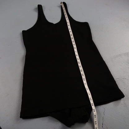 Antique 1920s Black Solid Wool Bathing Suit Women Swimsuit Art Deco 20s 30s