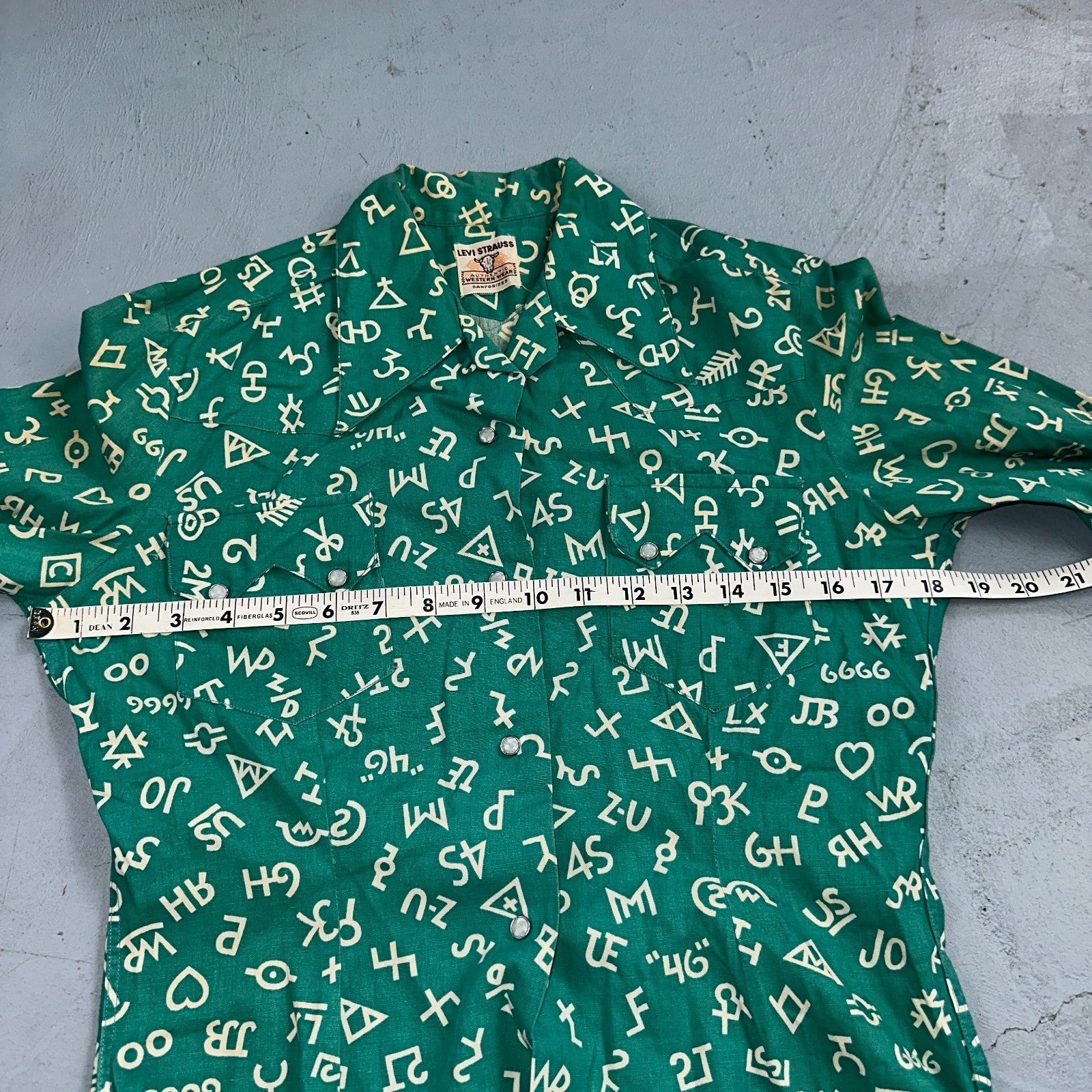 Levis 1950s Shorthorn Novelty Print Pearl Snap Sawtooth Shirt Rockabilly Western