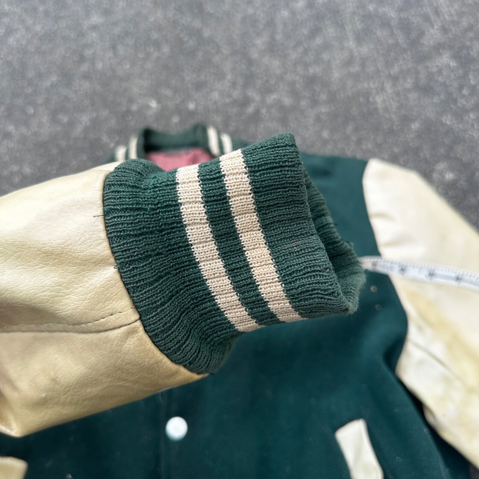 Vintage Letterman Jacket Green White Leather Wool TOM Named Simple Basic 1960s