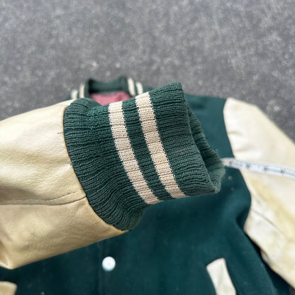 Vintage Letterman Jacket Green White Leather Wool TOM Named Simple Basic 1960s